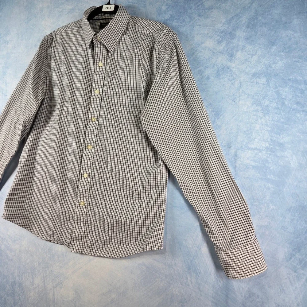 Banana‎ Republic Mens Non-Iron Button Down Shirt Medium Navy White Micro Check